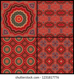 Set of golden - red vector ornaments, mosaic design