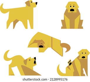 Set of golden Retriever. Color art. Five with