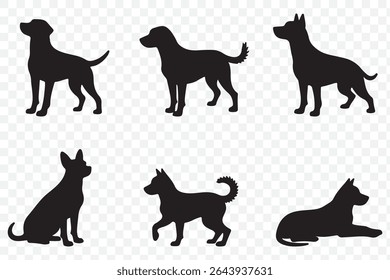 Set of Golden Retriever dog silhouettes - isolated vector illustration on Transparent Background. EPS 10.