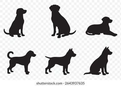 Set of Golden Retriever dog silhouettes - isolated vector illustration on Transparent Background. EPS 10.