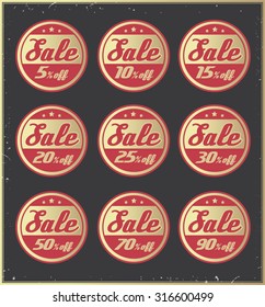 Set of golden  retro vector  discount badges.