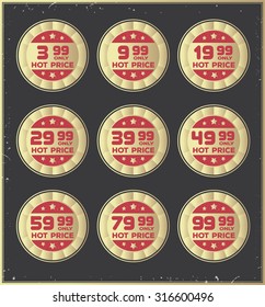 Set of golden  retro vector price  badges.