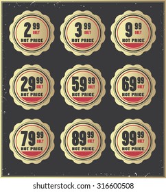 Set of golden  retro vector price  badges.