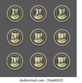 Set of golden  retro vector price  badges.
