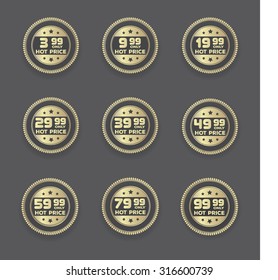 Set of golden  retro vector price  badges.