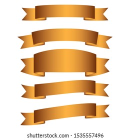 set of golden ribbon banner icon,ribbon vector banner, on white background, Illustration set of golden tape 