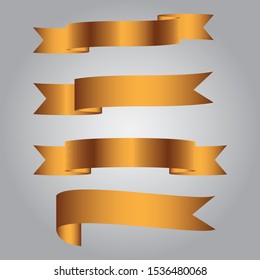 set of golden ribbon banner icon,ribbon vector banner, on white background, Illustration set of golden tape 