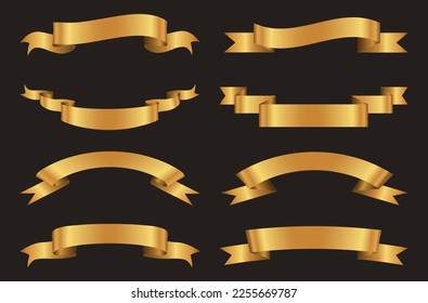 Set of golden ribbon banner.Gold ribbons.