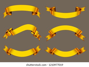 Set of golden ribbon banners.Gold ribbons  collection.