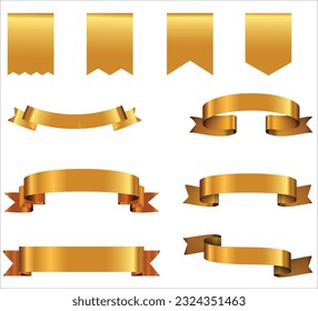 Juego de cintas doradas, bonitas cintas, etiquetas y arcos conjunto de diseño de vectores