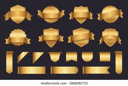 Set of golden ribbons and labels. Premium golden ribbons for your design. Vector illustration.