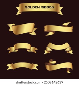 Set of Golden ribbons and labels retro vintage vector. easy to modify. Decoration of premium products. isolated on dark background