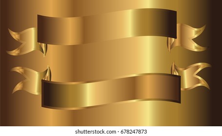 Set of golden ribbons on golden background