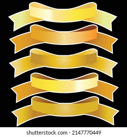 Set of golden ribbons on black background