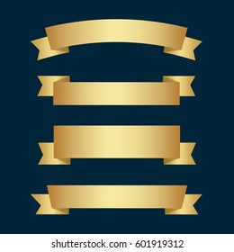 Set of golden ribbons on blue background. Vector illustration