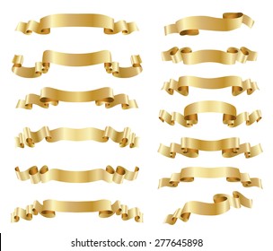 set of golden ribbons on white