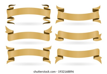 set of golden ribbons with six model isolated white backgrounds. set of golden banners ribbons isolated on white backgrounds applicable for banner, flyer or brochure on advertising in media.