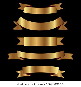 Set of golden ribbons vector.