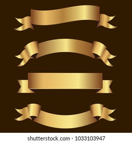 Set of golden ribbons vector.