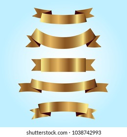 Set of golden ribbons vector.