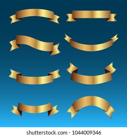 Set of golden ribbons vector.