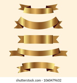Set of golden ribbons vector.
