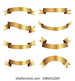 Set of golden ribbons vector.