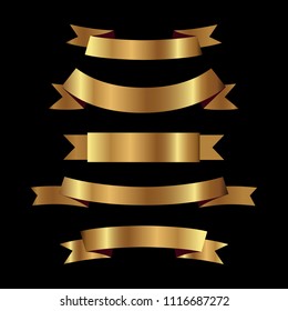Set of golden ribbons vector.