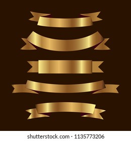 Set of golden ribbons vector.