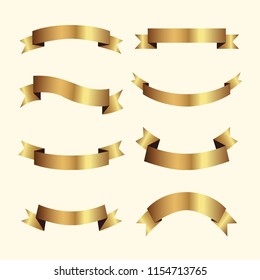 Set of golden ribbons vector.