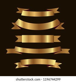 Set of golden ribbons vector.