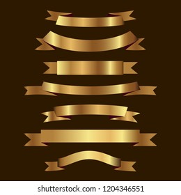 Set of golden ribbons vector.