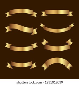 Set of golden ribbons vector.