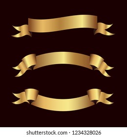 Set of golden ribbons vector.