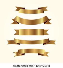 Set of golden ribbons vector.