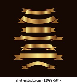 Set of golden ribbons vector.