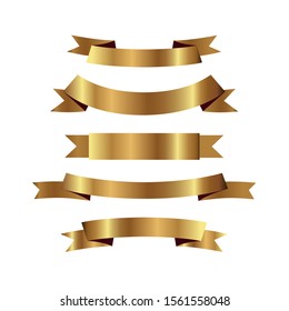 Set of golden ribbons vector.