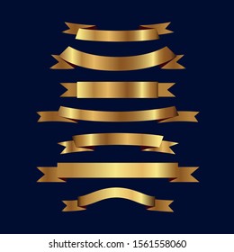 Set of golden ribbons vector.