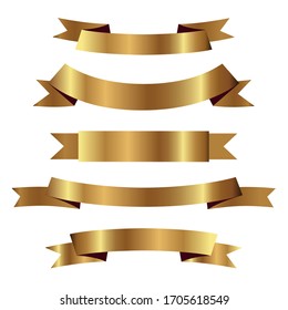 Set of golden ribbons vector.