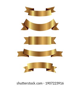 Set of golden ribbons vector.