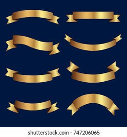 Set of golden ribbons vector.