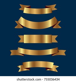 Set of golden ribbons vector.