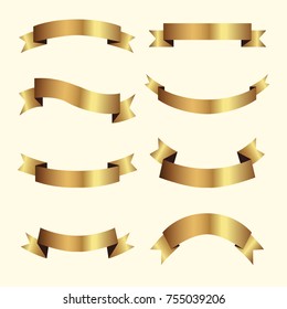 Set of golden ribbons vector.