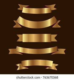 Set of golden ribbons vector.