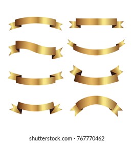 Set of golden ribbons vector.