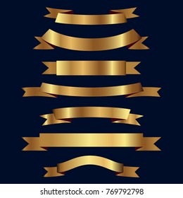 Set of golden ribbons vector.