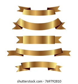 Set of golden ribbons vector.