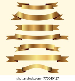 Set of golden ribbons vector.