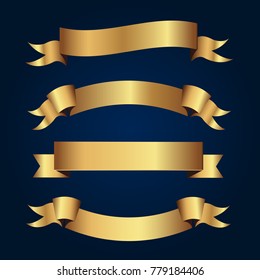 Set of golden ribbons vector.