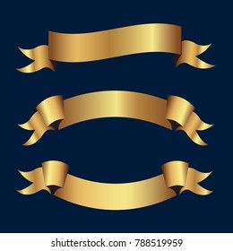 Set of golden ribbons vector.